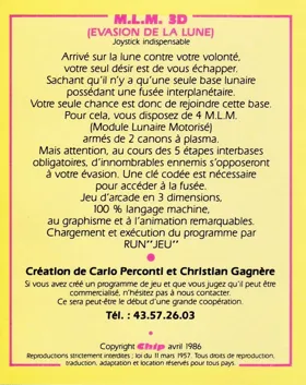 Mlm 3D - Evasion De La Lune (F) (1986) box cover back